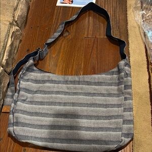 Thirty-One Gray and Blue Crossbody Bag with Striped Design